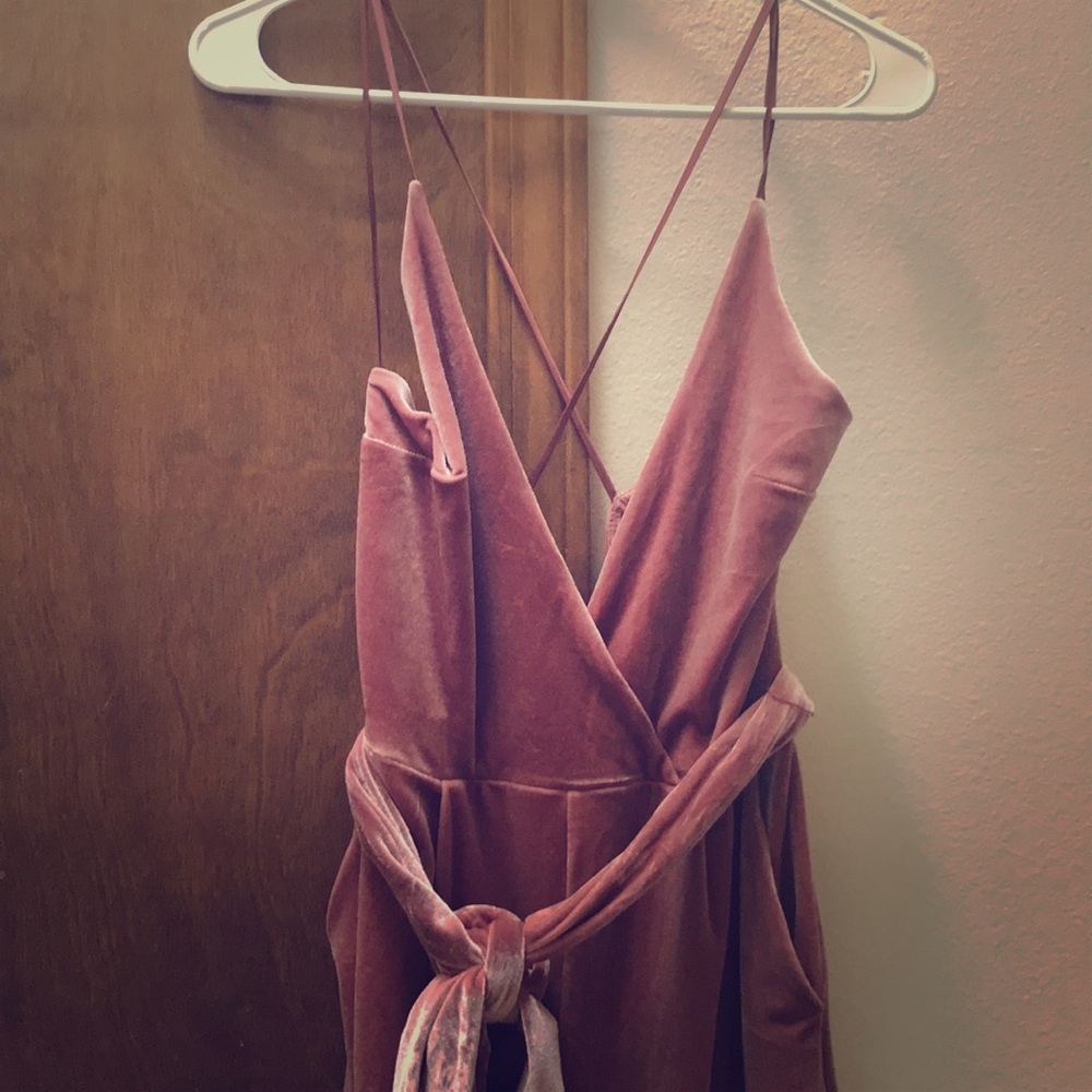 Express Pink suede jumpsuit.
